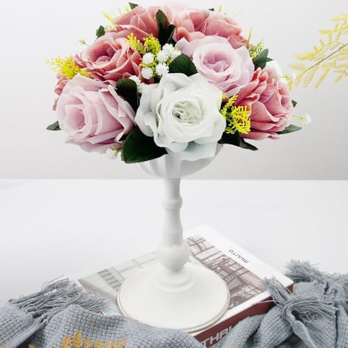 10Pcs Artificial Rose Balls for Centerpieces (Dusty Pink & White) - Image 3