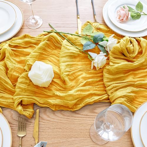 Wokceer Cheesecloth Table Runner Gold 10FT Boho Gauze Runner, 12 Pack - Image 5