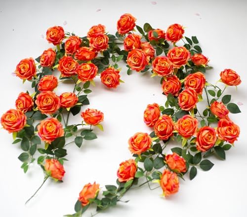 2Pcs 12Ft Bendable Flower Garland Faux Rose Vine for Home Decor,Orange - Image 2