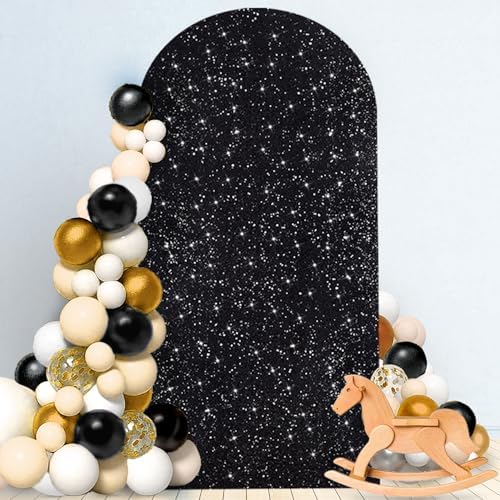 MODFUNS 6FT Black Sequinence Arch Cover Backdrop Covers Sequin Spandex Arch Covers Wedding Arch Cover Backdrop Fabric Glitter Arch Back Drop for Wedding Party Birthday Decoration - Image 5