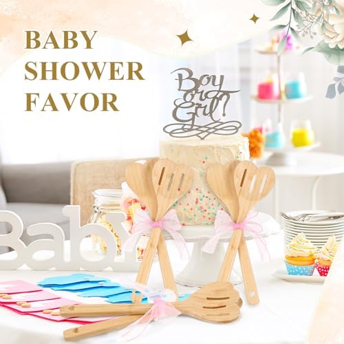 Reallnaive 24 Pcs Bamboo Spatula Wooden Kitchen Utensil Bulk 12''wood Spoon Spatula for Cooking with Ribbon Bridal Baby Shower Game Prize Wedding Party Favors Housewarming Gift (Heart Style) - Image 5