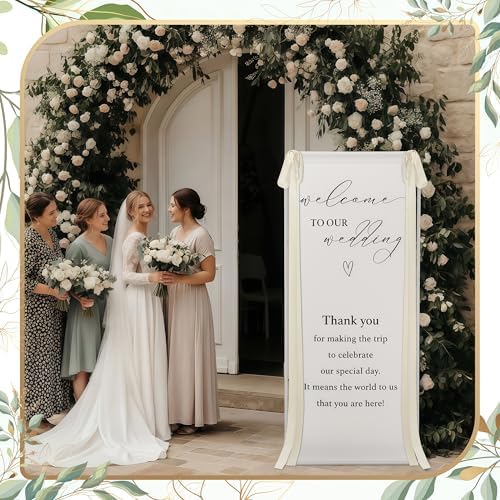 Wedding Welcome Linen Sign Stand with Satin Ribbon(Beige) - Image 4
