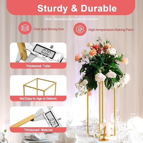 10PCS Wedding Flower Stand, 23.6Inch/60cm Gold Column Vases Rack for Baby Shower Birthday Party Decoration Garden Arbor Frame Holder for Flower Balloon Decor Road Leads - Image 3