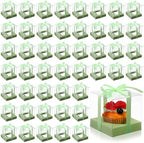 Thenshop 50 Pcs Clear Cupcake Boxes Individual 3.5 Inch, Light Green by Thenshop