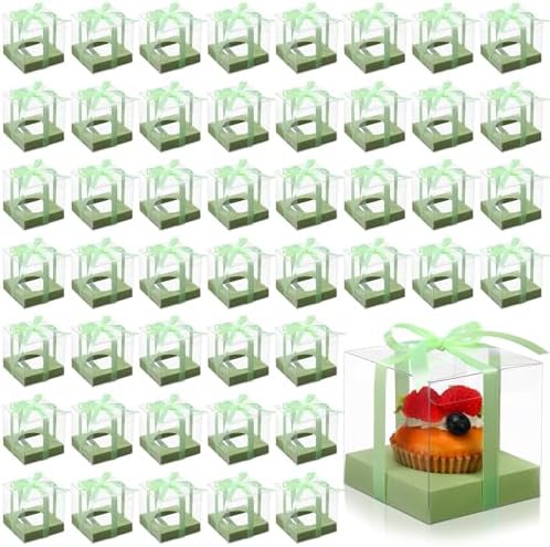 Thenshop 50 Pcs Clear Cupcake Boxes Individual 3.5 Inch, Light Green by Thenshop
