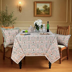 Ridhi Salmon & Green Hand Block Print Cotton Tablecloth 108 x 70 Inch - Image 2