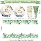 Guudmua 217 Pcs Sage Green Baby Shower Decorations, Neutral Baby Shower Decor Supplies- Disposable Dinnerware Set With Eucalyptus Leaf (25 Guest), "OH BABY" Banner, Balloon, Sash, Cake Topper - Image 3