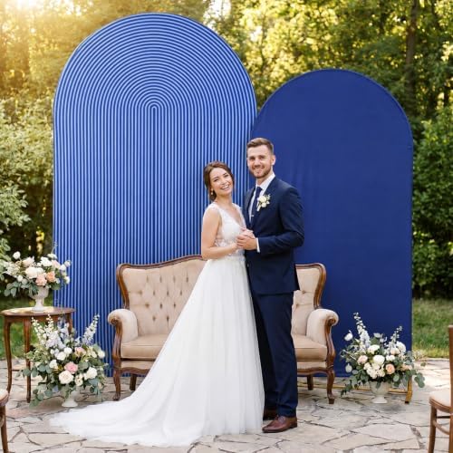 2 Set Wedding Arch Cover Navy Blue Ripple & Solid Stretchy Backdrop Cover - Image 5