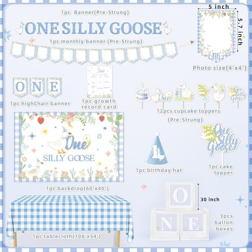 NANAGALI One Silly Goose Birthday Decor Boy, Blue Silly Goose Funny First Birthday Backdrop Balloons Arch Box High Chair Banner Bday Party Idea for Baby Boy - Image 4