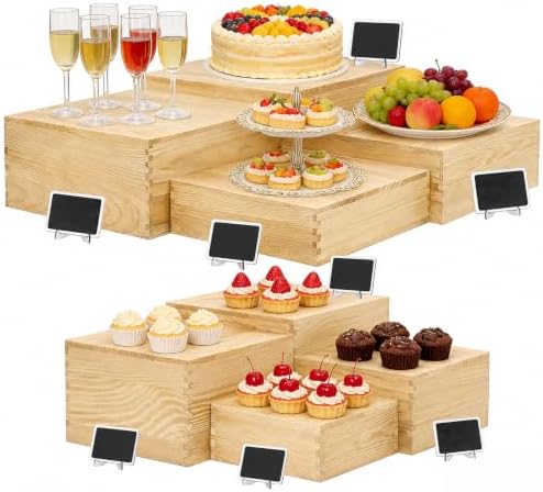 8 Pack Wooden Buffet Risers Cupcake Stand Buffet Display with Mini Signs by BOYMCOWBOYHOMEDECOR