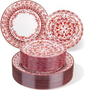 Hioasis Red Plastic Plates, Floral Disposable Plates, 60 Pcs for 30 Guests by Hioasis