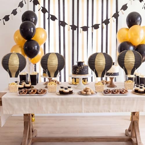 Meooeck 8 Sets Black and Gold Hot Air Balloon Table Centerpieces Decor - Image 5