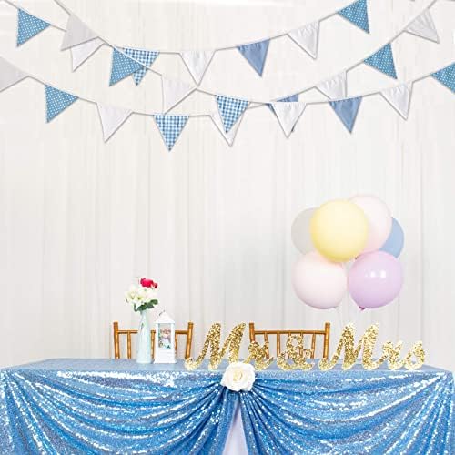 Zwiebeco 32Ft Blue White Plaid Dot Fabric Bunting Banner Triangle Flags Cotton Garland Pennant for Birthday Wedding Baby Shower Engagement Tea Party Classroom Nursery Home Outdoor Garden Decorations - Image 6