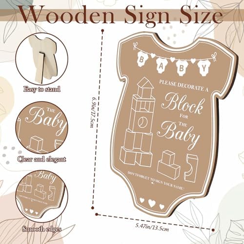 JarThenaAMCS 80 Pcs Baby Shower Game Kits Coloring Building Blocks Baby Clothes Wooden Display Sign Colorful Markers with Storage Box for Birthday Party DIY Crafts Supplies - Image 2