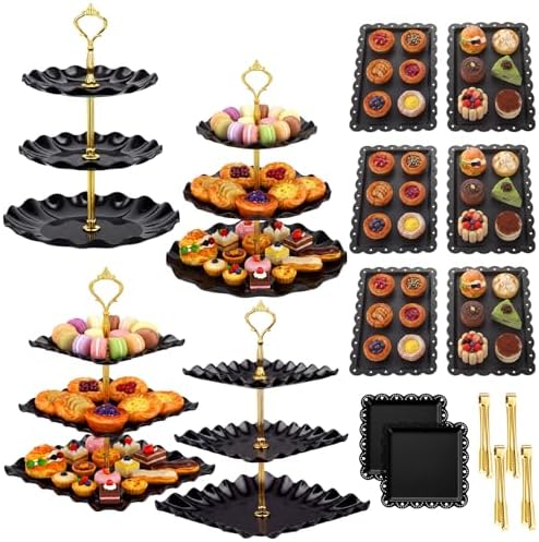 Remerry 16 Pcs Dessert Table Display Set 3 Tier Cake Stands, Black by Remerry