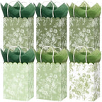 JarThenaAMCS 60Pcs Sage Green Wildflower Paper Gift Bag with Tissue Paper Chinoiserie Floral Treat Bags with Handles Candy Goodie Bags for Baby Shower Birthday Wedding Christmas Party Favors by JarThenaAMCS