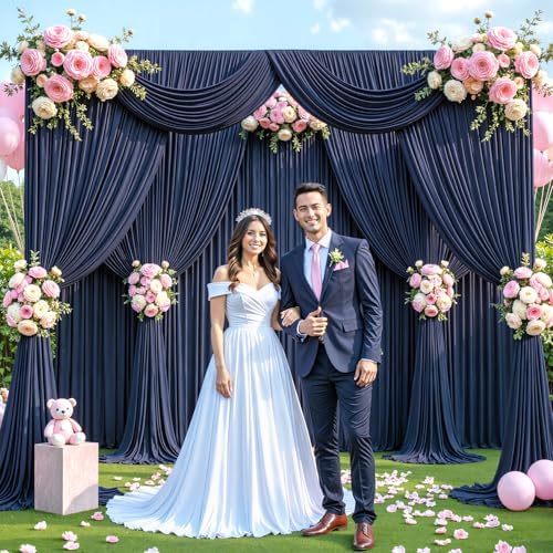50ft x 12ft Navy Blue Backdrop Curtains Wrinkle Free Backdrop Curtain for Wedding Parties Blue Fabric Backdrops Drapes Back Drop Cloth Bridal Shower Stage Curtains Wedding Decorations for Reception - Image 3