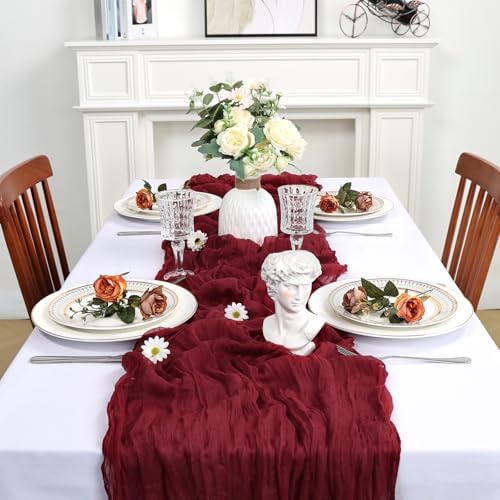 16 Pack 23 x 120 Inch Burgundy Table Runner 10Ft Cheesecloth - Image 3