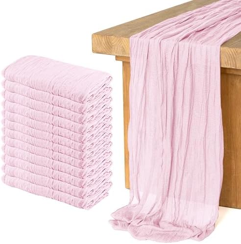 12 Pack Cheesecloth Table Runner 10Ft Christmas Gauze Boho Table Runners for Wedding Decor Bridal Shower Decorations Baby Shower Party(35" x 120")(Blushing Pink) by Home