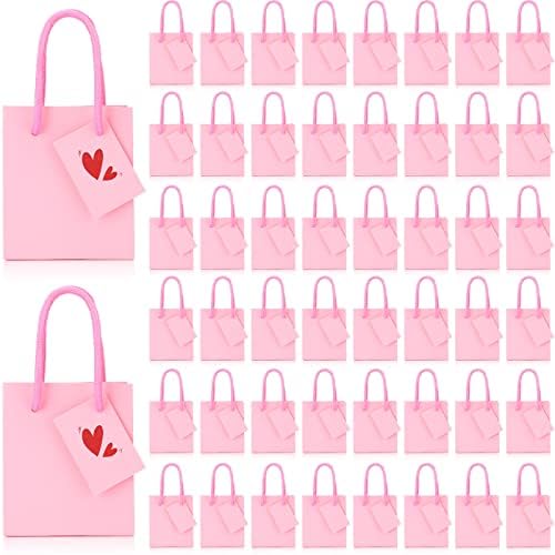 Zhehao 50 Pack Mini Gift Bags Bulk with Handles and Tags,Pink by Zhehao