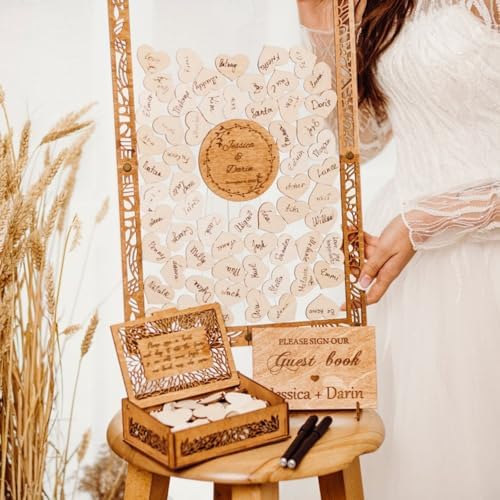Wedding Guest Book Alternative Heart Frame Personalized Acrylic Sign Rustic Wooden Wedding Sign Guest Book for Wedding Reception,Anniversaries,Baby Showers,Decorative Plaques (25x40cm90hearts) - Image 3