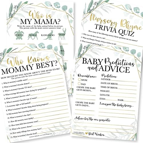 Hadley Designs 50 Greenery Who Knows Mommy Best, Baby Prediction and Advice Cards etc., 25 Love or Labor, Boobs Or Baby Butts Gender Reveal-6 Double Sided Cards Baby Shower Funny Games - Image 3