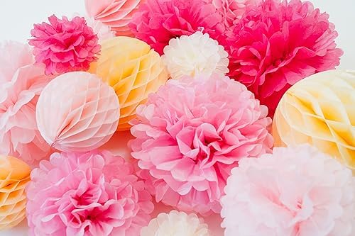 PapaKit Deluxe Origami Large Wall Decoration Set (Assorted Paper Fans & Pom-poms) Birthday Party Baby Shower Wedding Event Decor | Creative Art Design (Sparking Pink Rose Blush, Deluxe 26 Piece Set) - Image 5