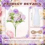 12 Set Artificial Hydrangea Peony Flowers with Vase, Purple - Image 2
