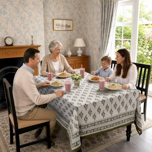 Ridhi Block Print Nature Spring Rectangle Cotton Tablecloth 108" x 70" Reusable Table Cover Decorative Everyday Use for Dining, Farmhouse, Home Gift for Spring, Easter, Summer - Image 3