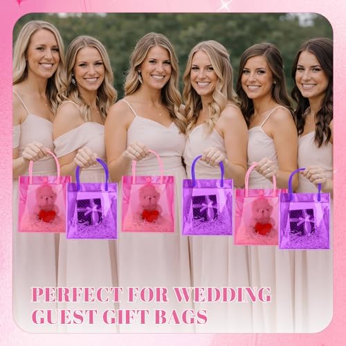 Sweetude 48 Pack Purple and Pink Sleepover Gift Bags Sleepover Spa Party Favors Reusable Goodie Bags with Handles PVC Clear Candy Bag for Pink Birthday Party Supplies Bridal Wedding Bridesmaid Gifts - Image 4