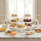 RattanView 7 Pcs Wooden Dessert Display Set 3 Tier Stands Trays, White - Image 4