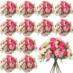 Geosar 16 Bundles Artificial Peonies Flowers,Champagne,Pink by Geosar