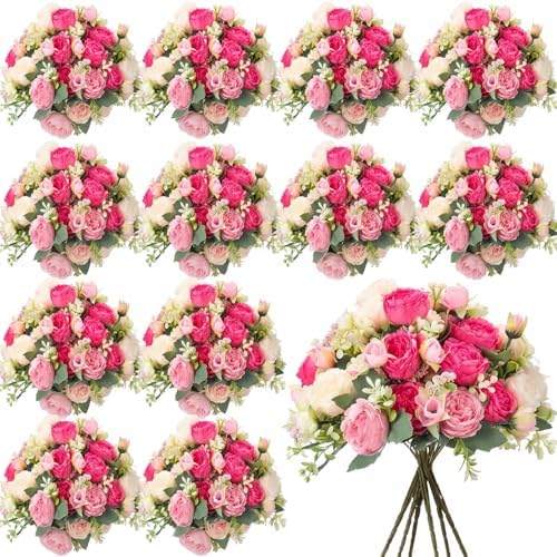 Geosar 16 Bundles Artificial Peonies Flowers,Champagne,Pink by Geosar