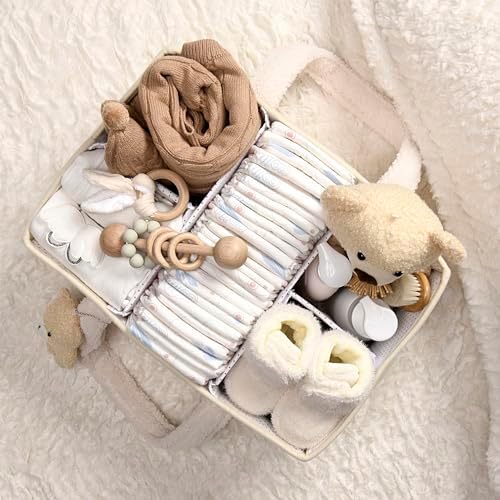 PeraBella Baby Diaper Caddy Organizer with Handle, Boy & Girl Shower Gift Basket, Portable Diaper Storage Basket Bin for Wipes, Newborn Baby Essentials Registry Search Must Haves, Car Caddy Organizer - Image 5