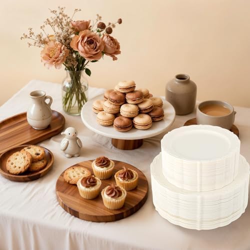 U-QE 100 Pcs Ivory Plastic Plates for Party - Ivory Disposable Plates - Image 6