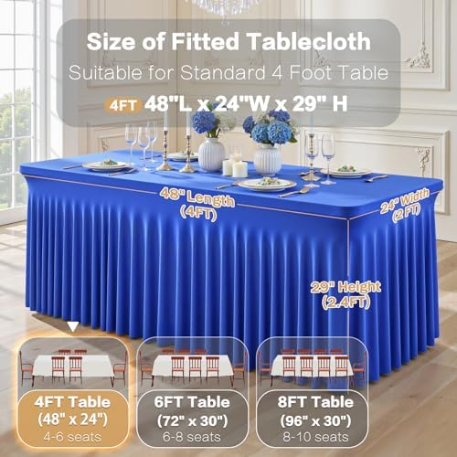 Shillance 2 Packs Royal Blue Tableclothes for 4 Foot Rectangle Table,Wrinkle Free Spandex Tablecovers 4FT Stretch Fitted Table Cloth with Skirt for Birthday Parties Graduations Event Wedding Banquet - Image 3