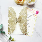 Hosmsua 50pcs Customized Champagne Laser Cut Butterfly Flora Quinceanera Invitation Cards with Envelopes 5.12 x 7.3 Inch Invitations for Quinceañera Wedding Invite (Champagne/Light Gold Glitter) - Image 4