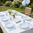 400 Pcs Pcs Blue Gingham Paper Plates and Napkins Set for 50, 9" Dinner Plates & 7" Dessert Plate, Baby Boy Shower Birthday Party - Image 2