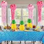 11 Pcs Under The Sea Birthday Party Decorations Cartoon Ocean Themed Backdrop Pineapple Decor Jellyfish Hanging Lanterns, Sea Tablecloth Wave Background for Summer Baby Shower Photo Props - Image 4