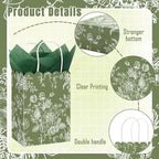 JarThenaAMCS 60Pcs Sage Green Wildflower Paper Gift Bag with Tissue Paper Chinoiserie Floral Treat Bags with Handles Candy Goodie Bags for Baby Shower Birthday Wedding Christmas Party Favors - Image 3