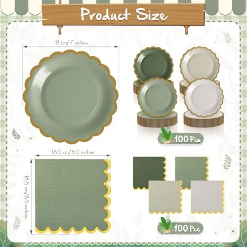 Mimorou 200 Pcs Sage Green Paper Plates Napkins - Image 4