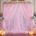 20x10ft Baby Pink Tulle Backdrop Curtain with Lights String for Parites, Sheer Backdrop Curtains for Wedding Baby Shower Birthday Party Photo Shoot Decorations by Partisky