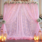 20x10ft Baby Pink Tulle Backdrop Curtain with Lights String for Parites, Sheer Backdrop Curtains for Wedding Baby Shower Birthday Party Photo Shoot Decorations by Partisky