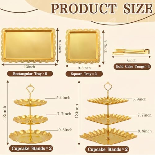 Remerry 16 Pcs Dessert Table Display Set 3 Tier Cake Stands, Gold - Image 4