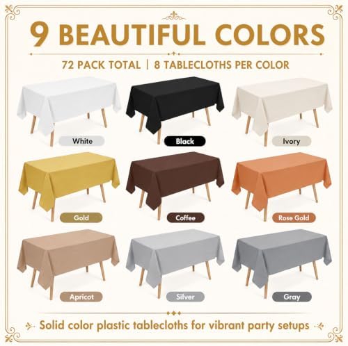 Newwiee 72 Pack Neutral Gold Silver Plastic Tablecloths Bulk 54" x 72" - Image 3