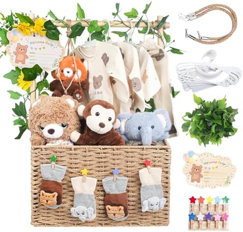 Wisreach Wooden Woven Baby Shower Crate – Foldable Storage Basket with Handles, Handwoven Gift Box for Baby Shower & Newborn Essentials, Welcome Gift for Baby Shower, Newborn Boys Girls by Wisreach