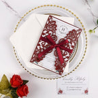 50pcs Blank Burgundy Wedding Invitation Cards Pocket with Envelope - Image 2