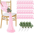 QueenDream Pink Chair Sashes Wedding: 36 Pieces Long Sheer Wedding Aisle Chair Decorations Tulle Chairs Covers with Artificial Eucalyptus by QueenDream