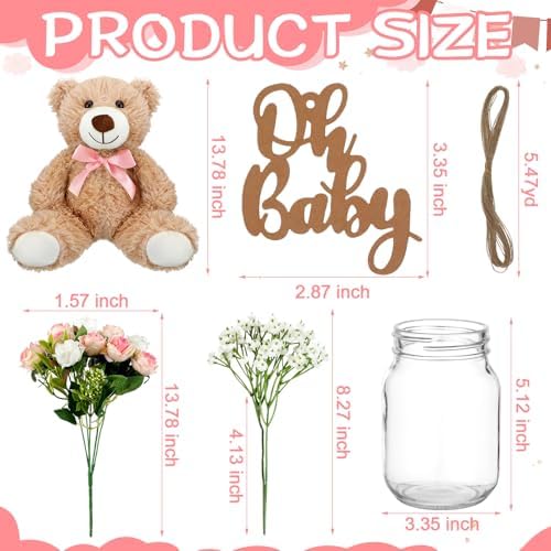 Sliner 4 Sets Pink Bear Baby Shower Centerpieces Gender Reveal Decorations - Image 3