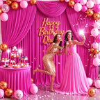 30ft x 15ft Hot Pink Wrinkle Free Backdrop Curtains for Wedding Party Backdrops Curtain Drapes Fabric Decorations Photo Back Drop Cloth for Baby Shower Photography Stage Reception - Image 2